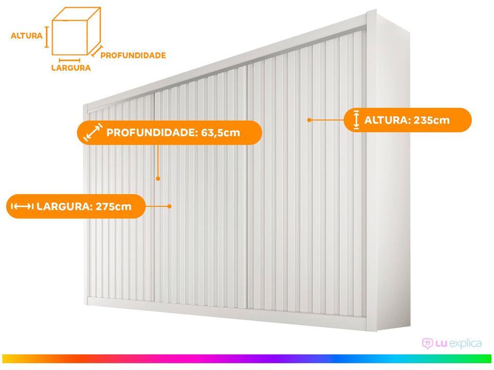 Guarda-roupa Casal 3 Portas de Correr 6 Gavetas Móveis Europa Ripado York - 2