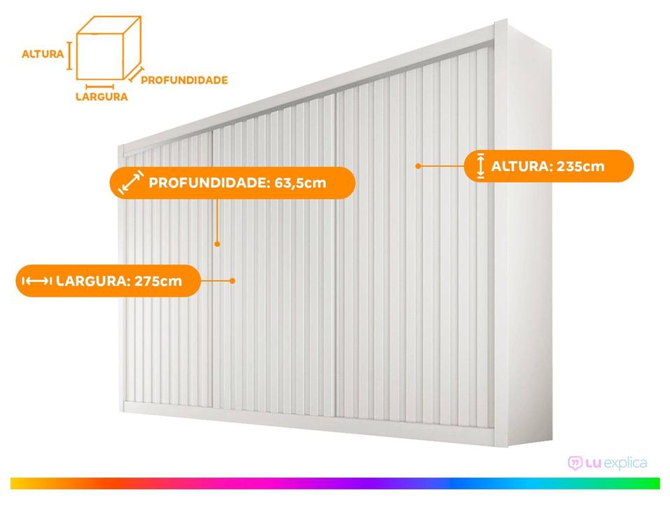 Guarda-roupa Casal 3 Portas de Correr 6 Gavetas Móveis Europa Ripado York - 4