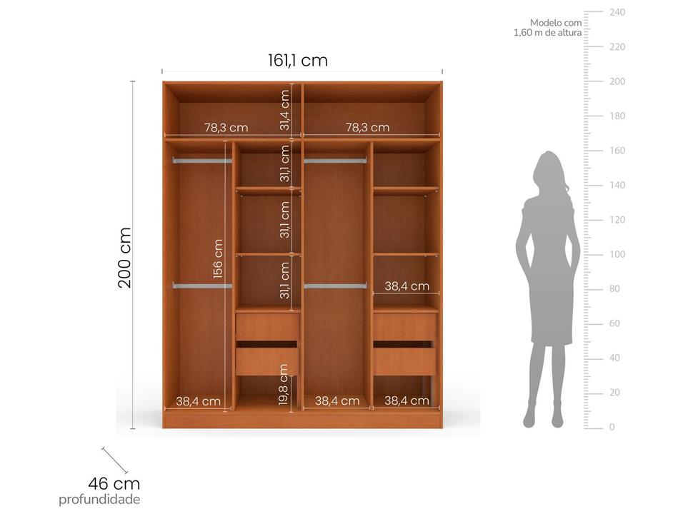 Guarda-roupa Casal 4 Gavetas 4 Portas Politorno Lisboa - 2