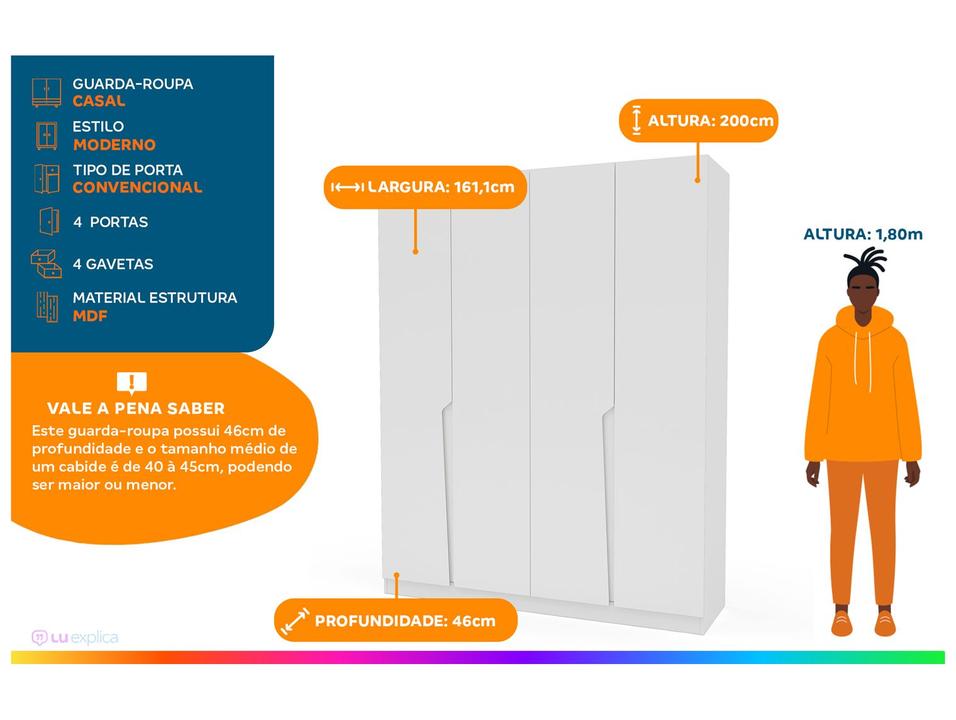 Guarda-roupa Casal 4 Gavetas 4 Portas Politorno Porto - 1