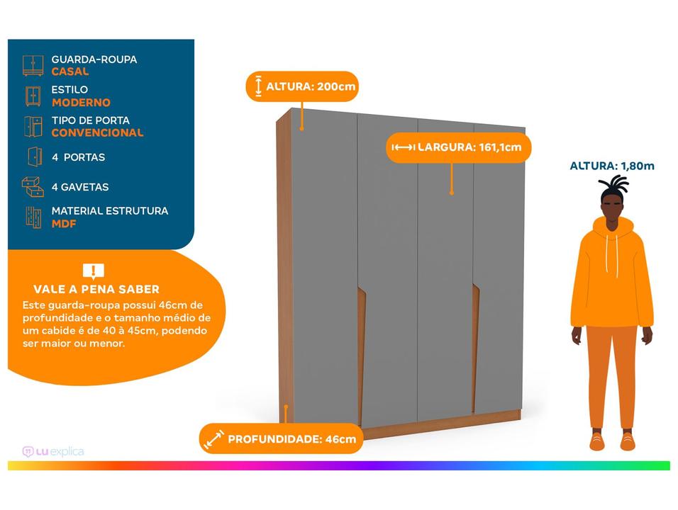 Guarda-roupa Casal 4 Gavetas 4 Portas Politorno Porto - 1