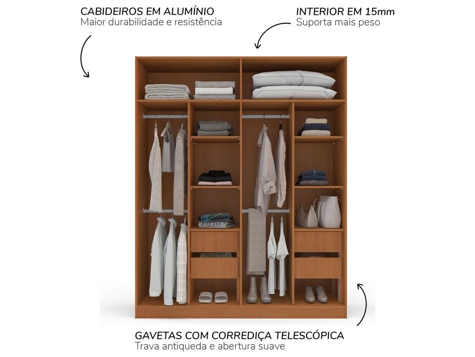 Guarda-roupa Casal 4 Gavetas 4 Portas Politorno Porto - 2