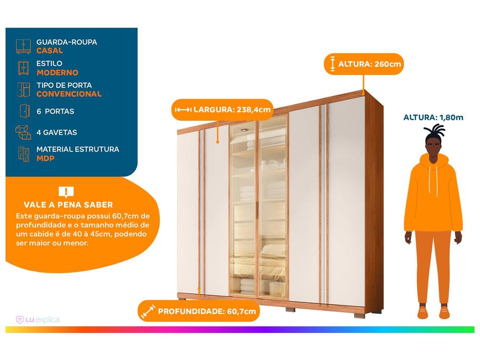 Guarda-roupa Casal 4 Gavetas 6 Portas Caemmun Acacius - 1