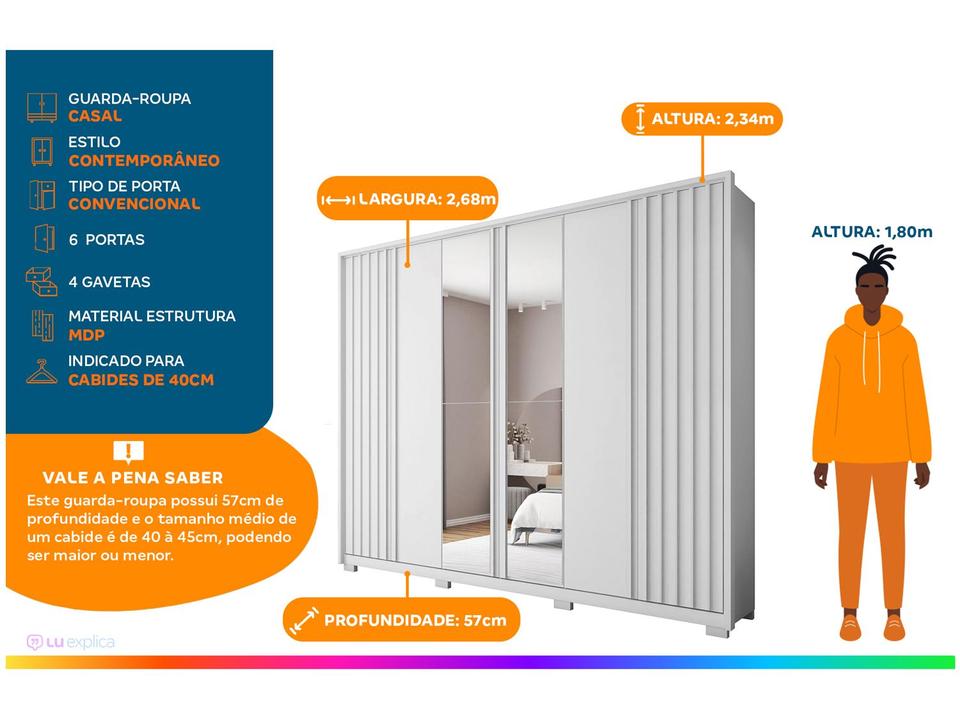 Guarda-roupa Casal 4 Gavetas 6 Portas Caemmun Apollo - 1