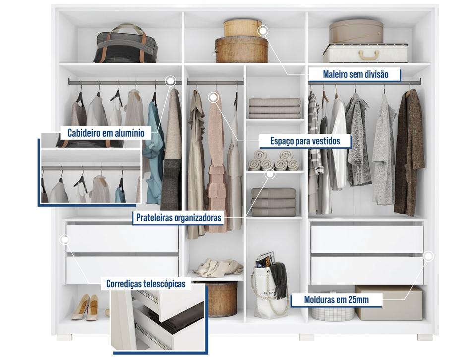 Guarda-roupa Casal 4 Gavetas 6 Portas Caemmun Apollo - 3