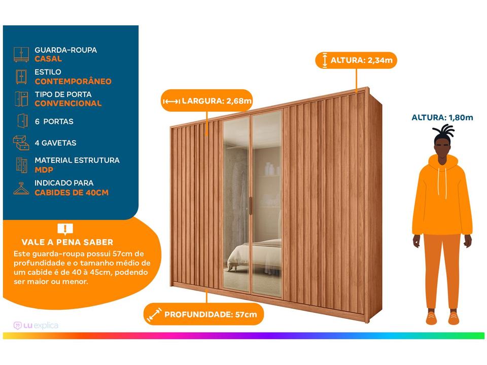 Guarda-roupa Casal 4 Gavetas 6 Portas Caemmun Centurium - 1