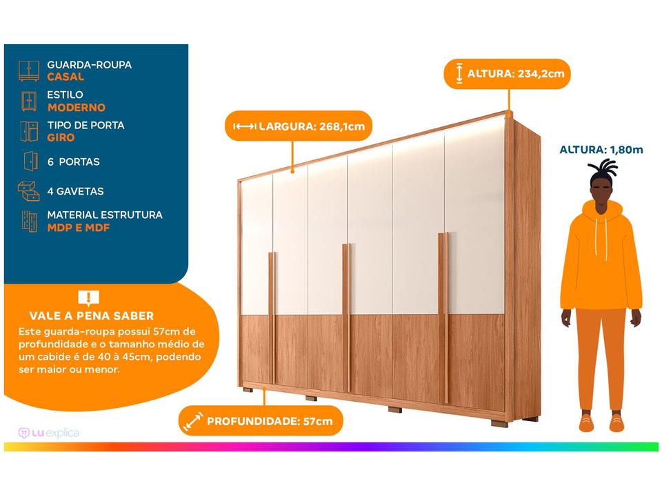 Guarda-roupa Casal 4 Gavetas 6 Portas Caemmun Francis - 1