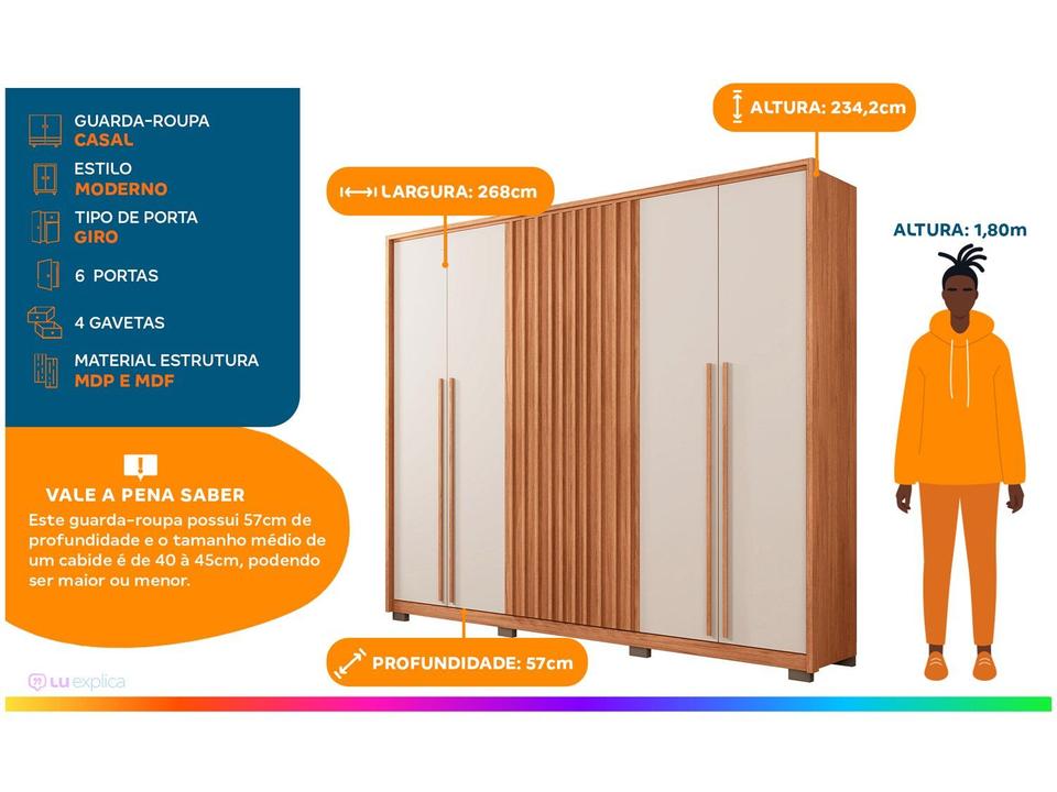 Guarda-roupa Casal 4 Gavetas 6 Portas Caemmun New Comodus - 1