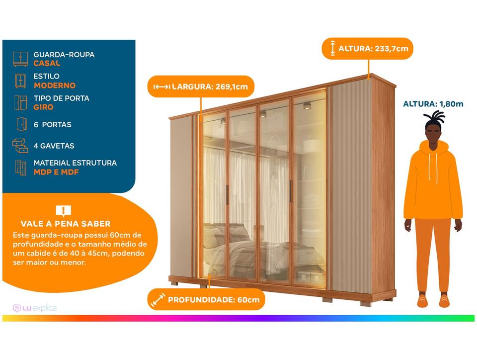 Guarda-roupa Casal 4 Gavetas 6 Portas Caemmun Quinn - 2