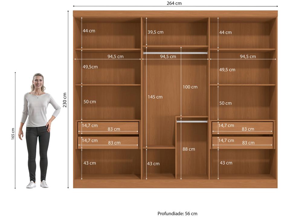 Guarda-roupa Casal 4 Gavetas 6 Portas Kappesberg Roma - 7