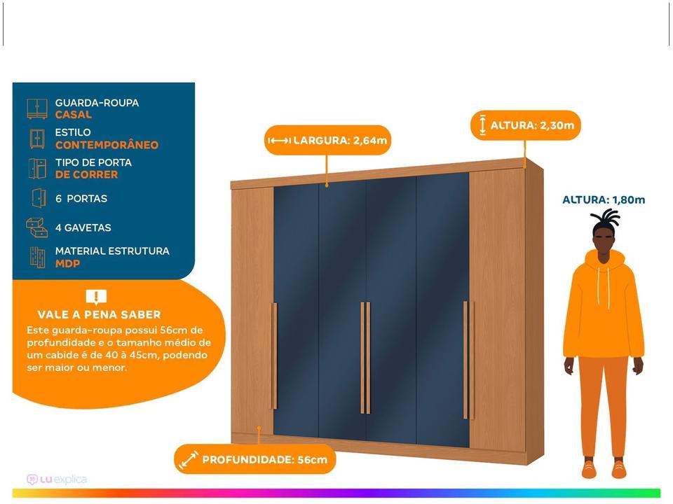 Guarda-roupa Casal 4 Gavetas 6 Portas Kappesberg Roma - 1