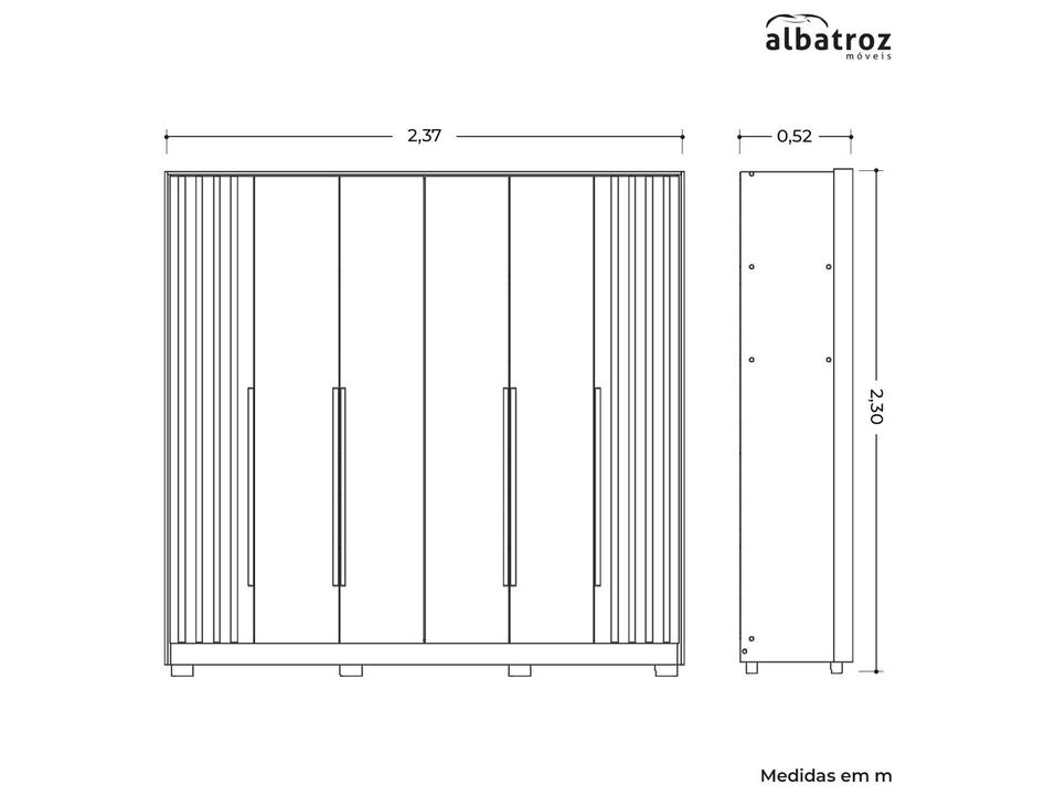 Guarda-roupa Casal 4 Gavetas 6 Portas Móveis Albatroz Deville - 2