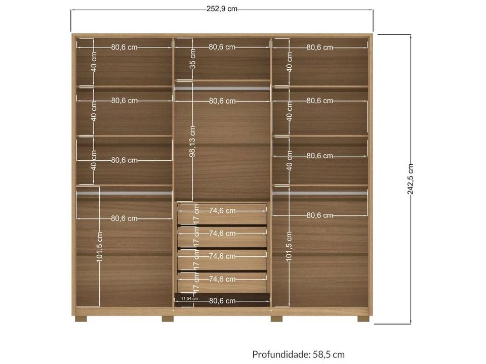 Guarda-roupa Casal 4 Gavetas 6 Portas Santos Andirá Gênova - 3