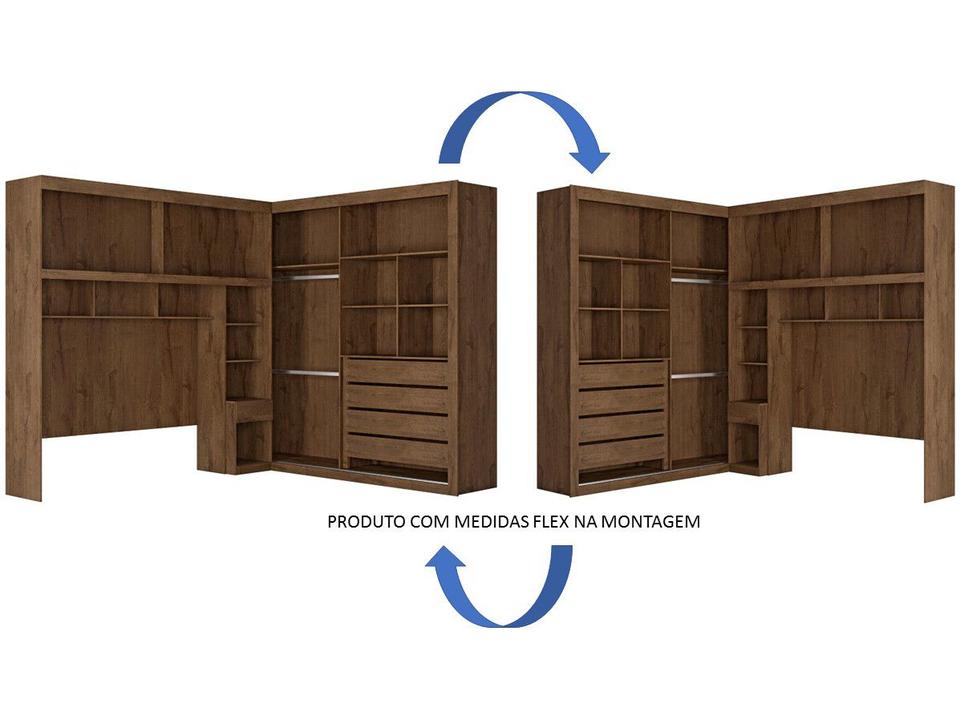 Guarda-roupa Casal 4 Portas de Correr 5 Gavetas - Móveis Europa Milão 12.033 com Espelho - Havana - 4