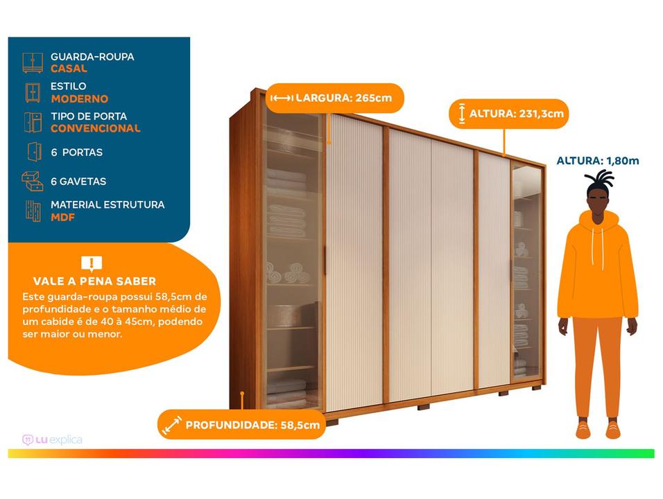 Guarda-roupa Casal 6 Gavetas 6 Portas Caemmun Coari - 1