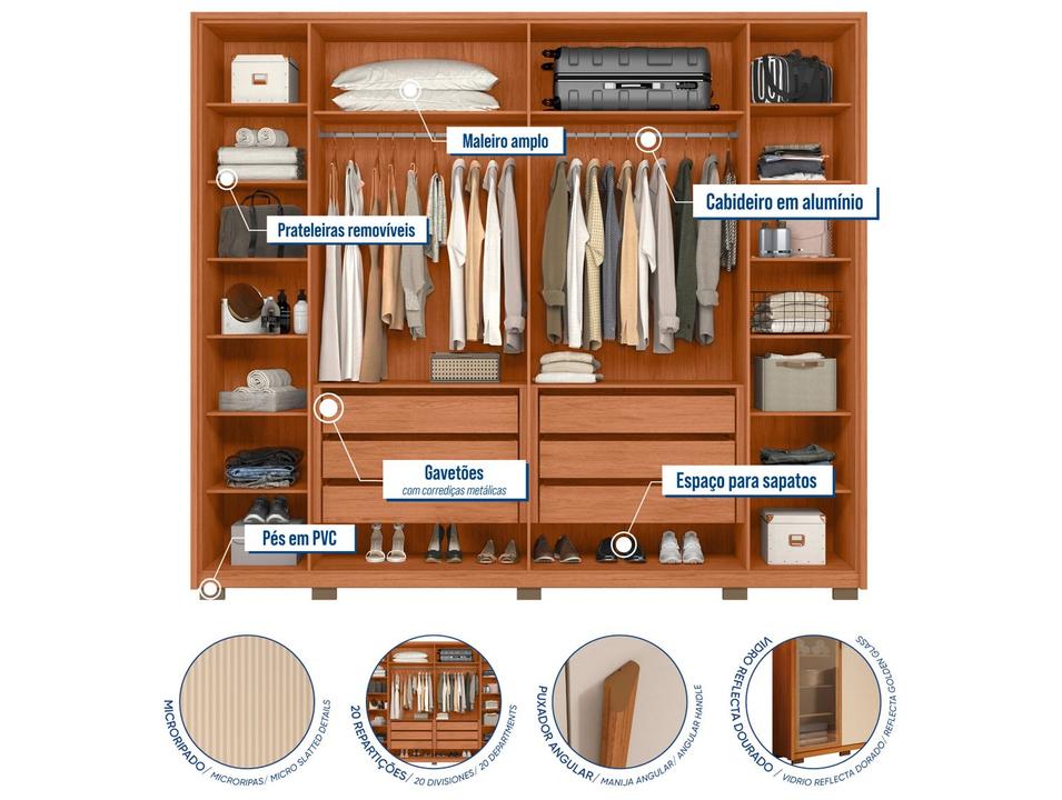 Guarda-roupa Casal 6 Gavetas 6 Portas Caemmun Coari - 2