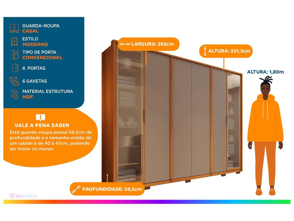 Guarda-roupa Casal 6 Gavetas 6 Portas Caemmun Coari - 1