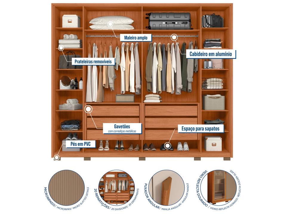 Guarda-roupa Casal 6 Gavetas 6 Portas Caemmun Coari - 2