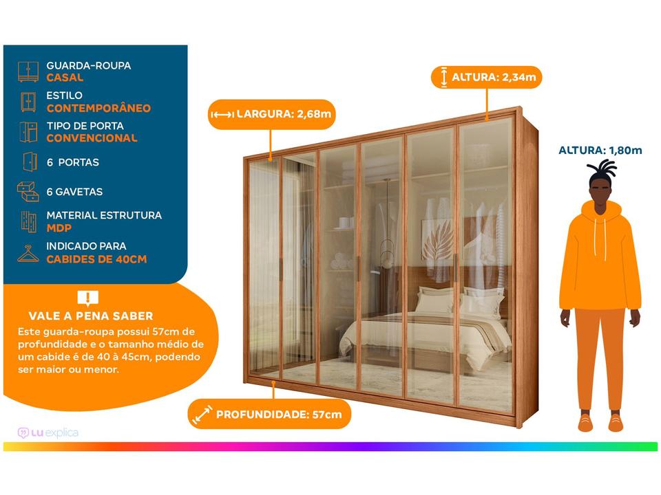 Guarda-roupa Casal 6 Gavetas 6 Portas Caemmun Reflex - 1