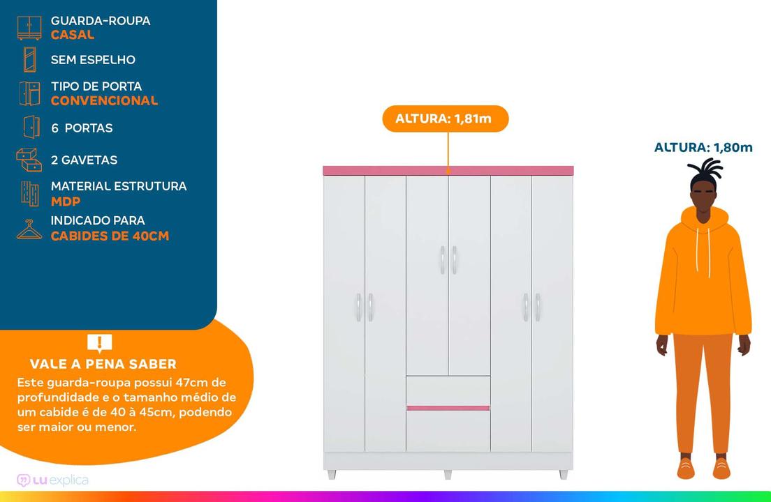 Guarda-roupa Casal 6 Portas 2 Gavetas Demóbile Flash II - 1