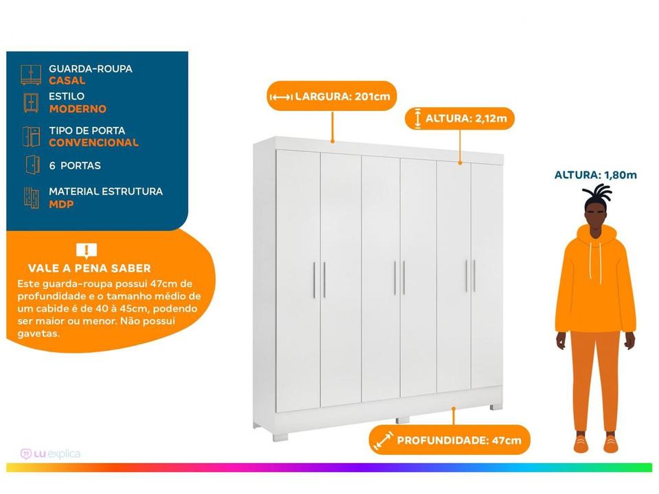 Guarda-roupa Casal 6 Portas 3 Gavetas Demóbile Prático - 1