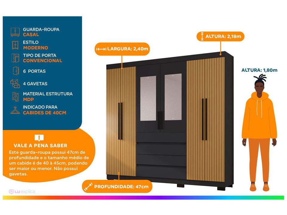 Guarda-roupa Casal 6 Portas 4 Gavetas Araplac Lisboa - 1