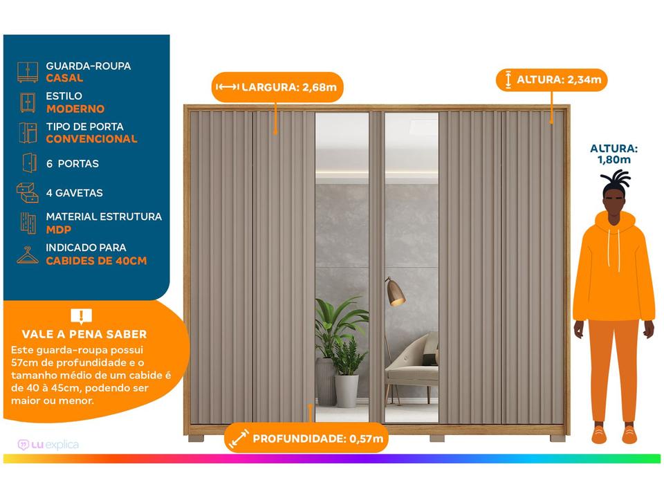 Guarda-roupa Casal 6 Portas 4 Gavetas Caemmun Decimus - 1