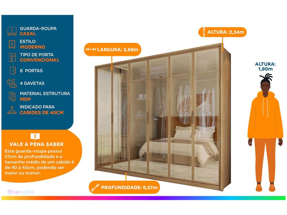 Guarda-roupa Casal 6 Portas 4 Gavetas Caemmun Reflex - 1