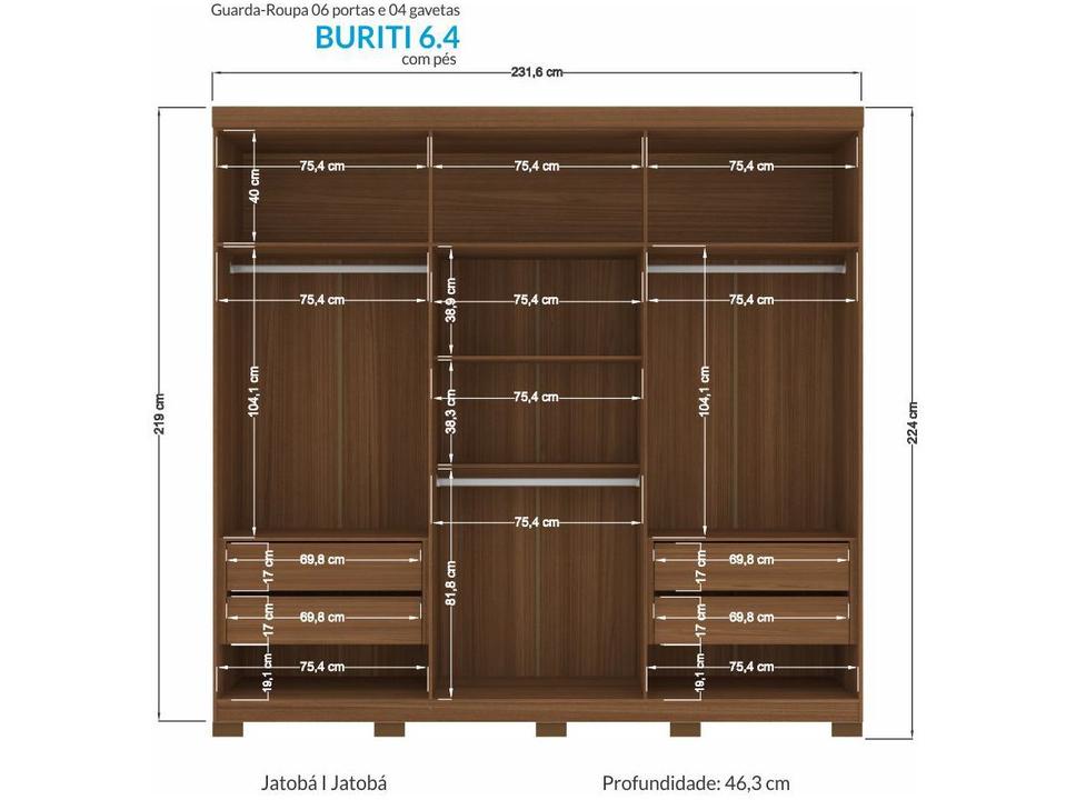Guarda-roupa Casal 6 Portas 4 Gavetas - 5