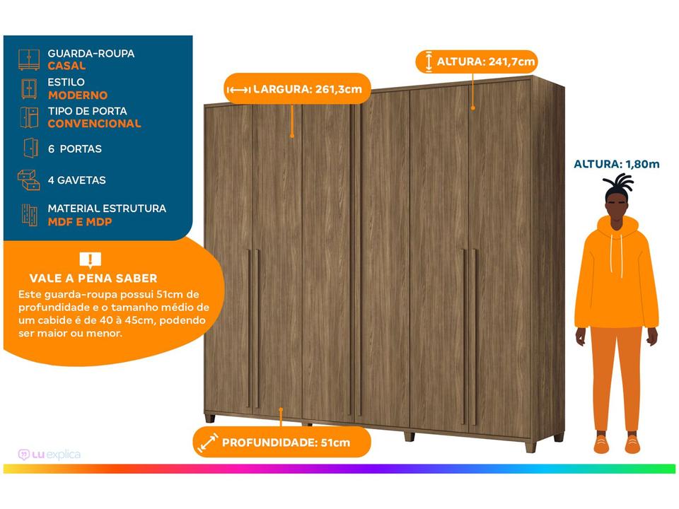 Guarda-roupa Casal 6 Portas 4 Gavetas Santos Andira Juriti - 1