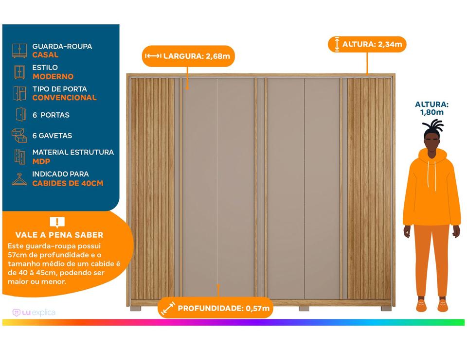 Guarda-roupa Casal 6 Portas 6 Gavetas Caemmun Apollo - 1