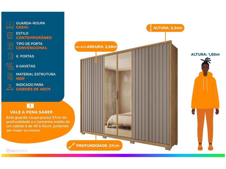Guarda-roupa Casal 6 Portas 6 Gavetas Caemmun Centurium - 1