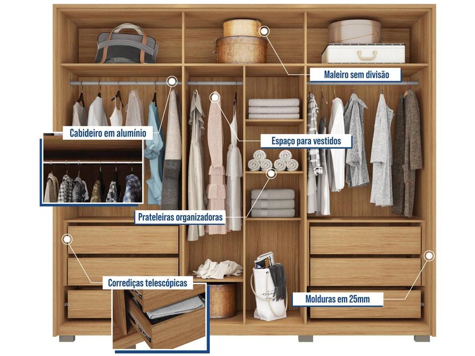 Guarda-roupa Casal 6 Portas 6 Gavetas Caemmun Centurium - 3