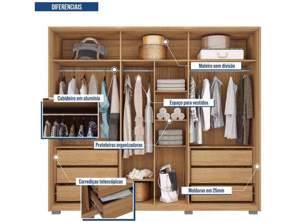 Guarda-roupa Casal 6 Portas 6 Gavetas Caemmun Cristal - 5