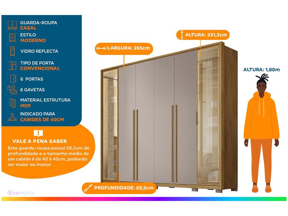 Guarda-roupa Casal 6 Portas 6 Gavetas Caemmun Octavius - 1