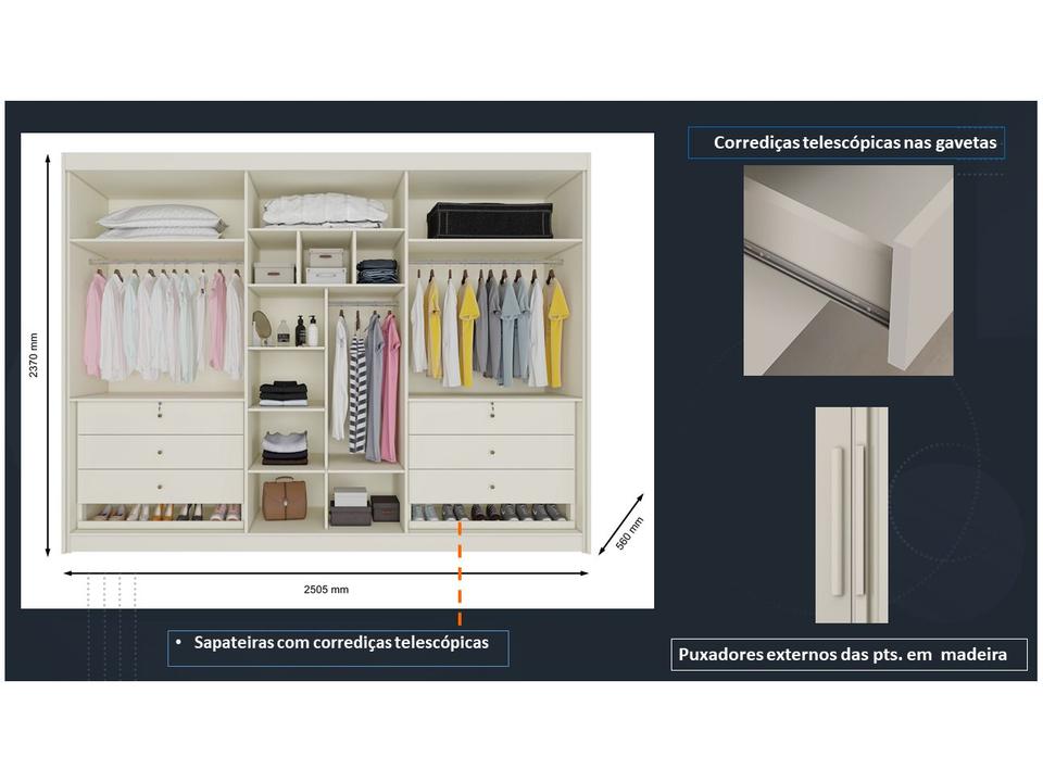 Guarda-roupa Casal 6 Portas 6 Gavetas Móveis Europa Ripado Potente - 4