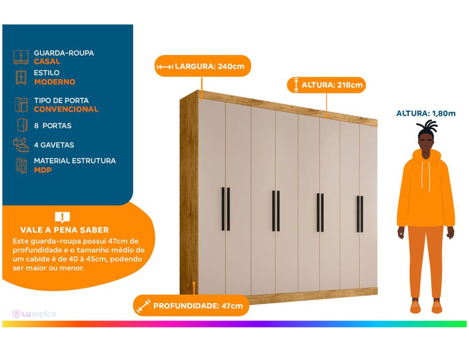 Guarda-roupa Casal 8 Portas 4 Gavetas - 1