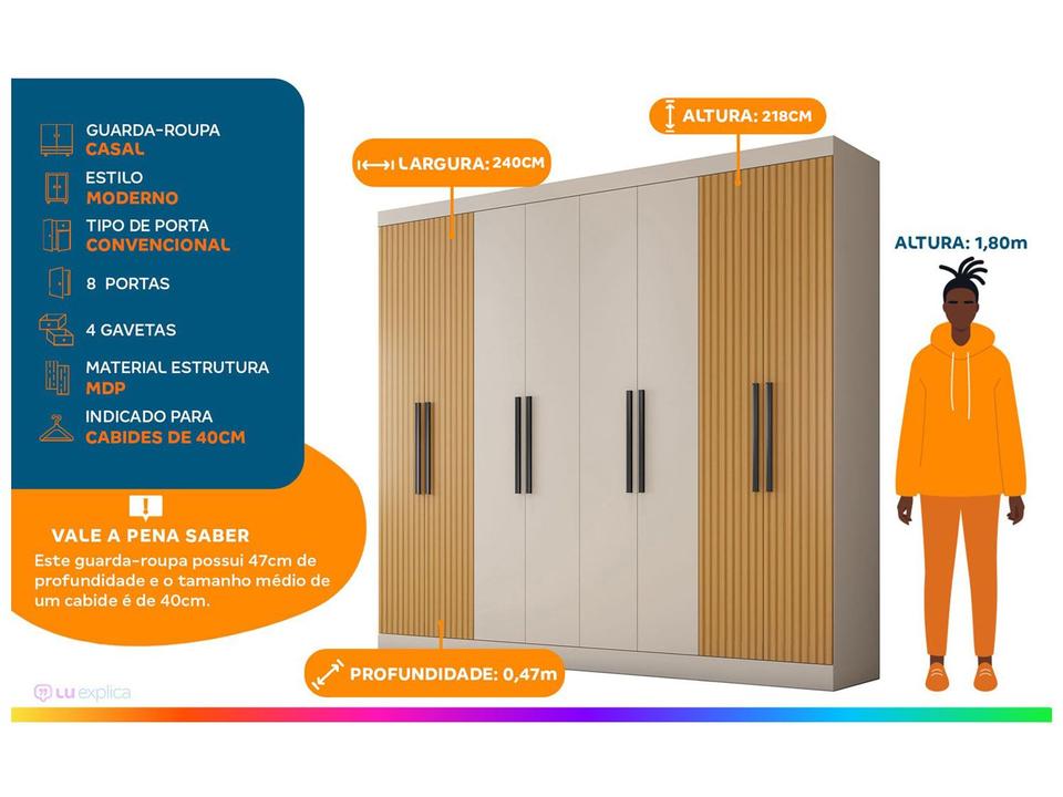 Guarda-roupa Casal 8 Portas 4 Gavetas Araplac Porto - 1