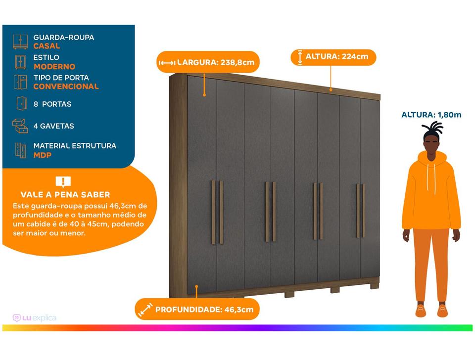 Guarda-roupa Casal 8 Portas 4 Gavetas Santos Andirá Master New 8.4 - 1