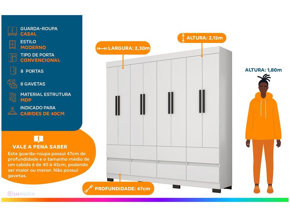 Guarda-roupa Casal 8 Portas 8 Gavetas Araplac B24088 - 1