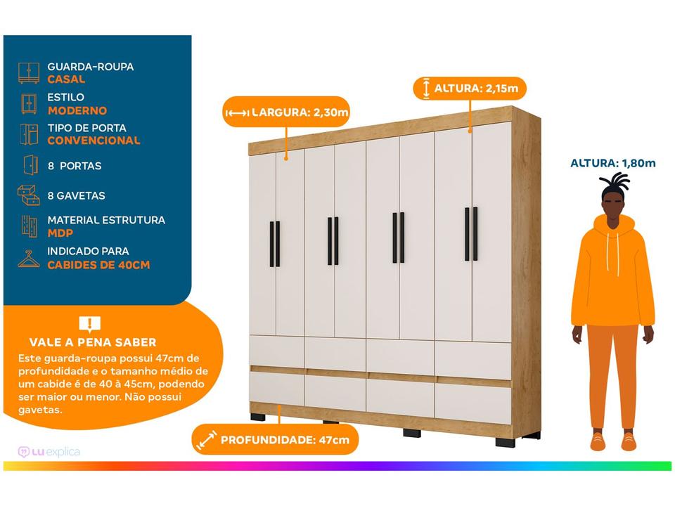 Guarda-roupa Casal 8 Portas 8 Gavetas Araplac B24088 - 2