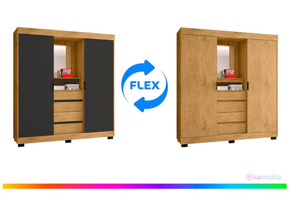 Guarda-roupa Casal com Espelho 2 Portas de Correr 4 Gavetas Araplac Sintra CAP24024 - 1