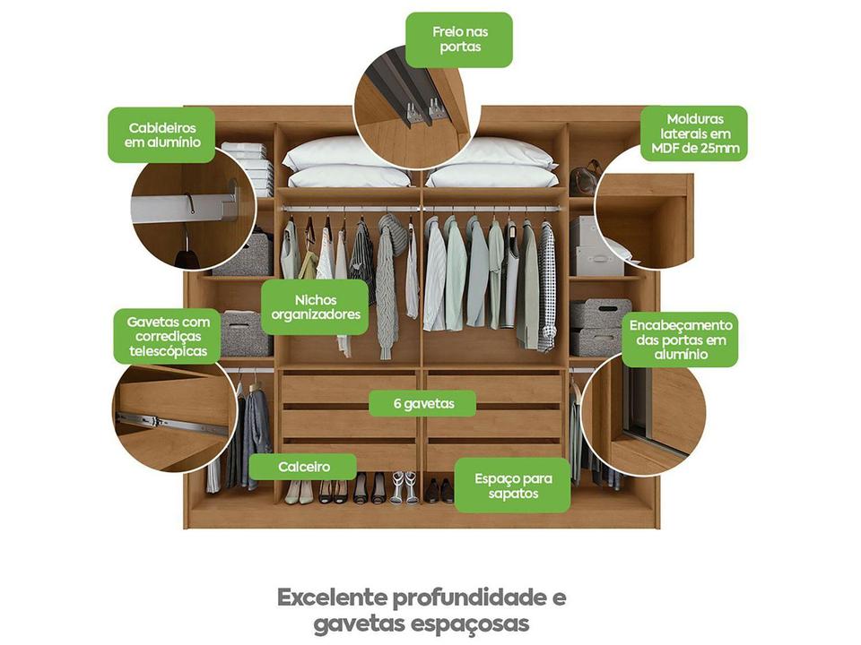 Guarda-roupa Casal com Espelho 2 Portas de Correr 6 Gavetas Caemmun Toronto - 12
