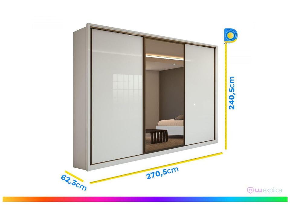 Guarda-roupa Casal com Espelho 3 Portas 6 Gavetas Caemmun Spazio - 12