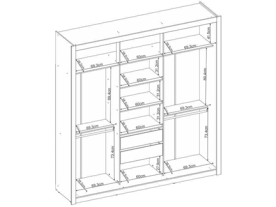 Guarda-roupa Casal com Espelho 3 Portas de Correr 2 Gavetas Demóbile Cannes - 21