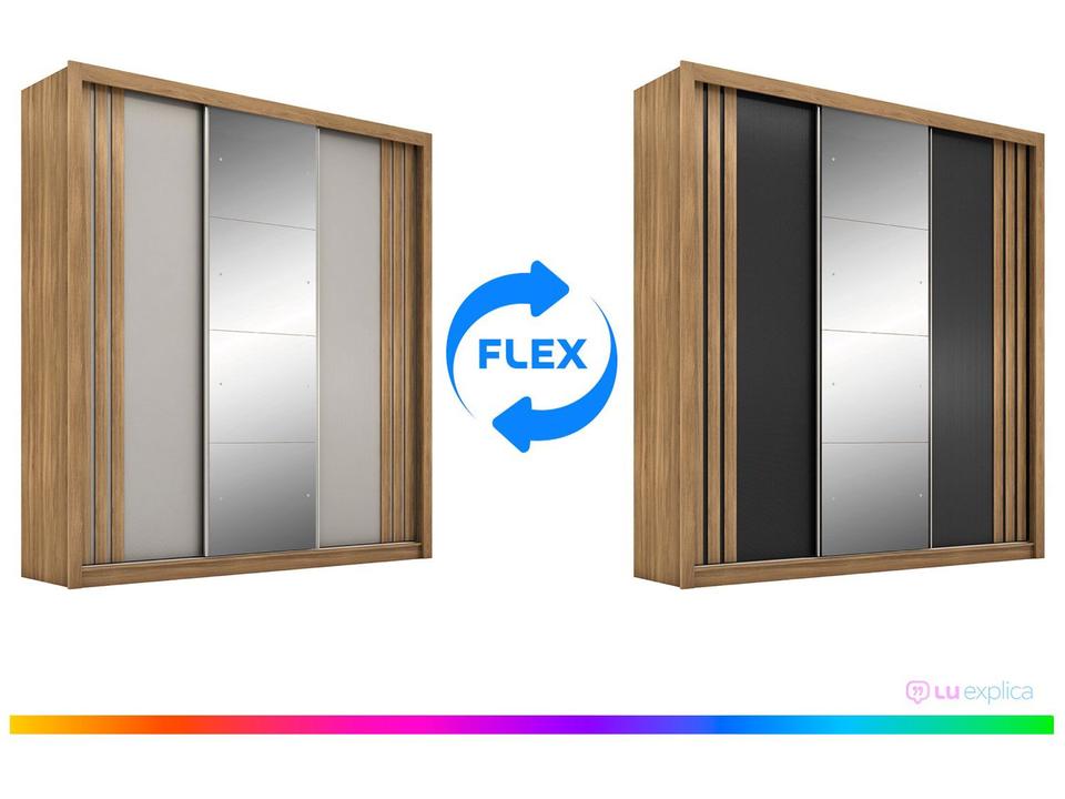 Guarda-roupa Casal com Espelho 3 Portas de Correr 2 Gavetas Demóbile Cannes - 2