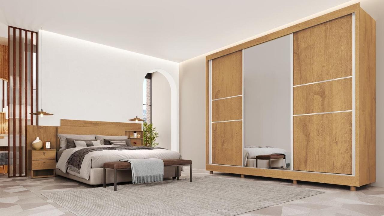 Guarda-roupa Casal com Espelho 3 Portas de Correr 3 Gavetas Europa Maranello 11617.1 - 5