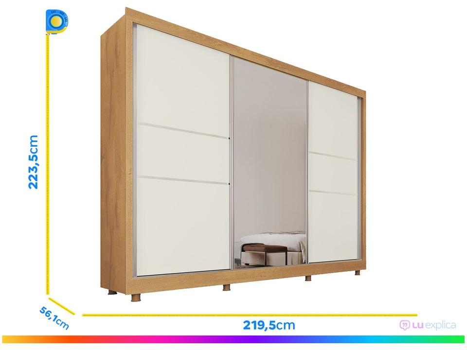Guarda-roupa Casal com Espelho 3 Portas de Correr 3 Gavetas Europa Maranello 11617.1 - 7