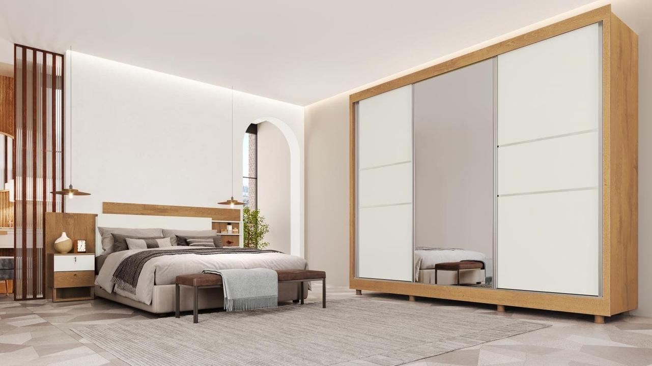 Guarda-roupa Casal com Espelho 3 Portas de Correr 3 Gavetas Europa Maranello 11617.1 - 4