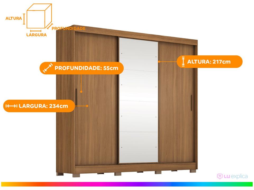 Guarda-roupa Casal com Espelho 3 Portas de Correr 6 Gavetas Demóbile Londres - 3